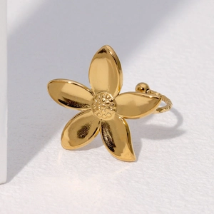 Eleganter vergoldeter Edelstahl-Blumenring mit verstellbarem offenem Band für Damen