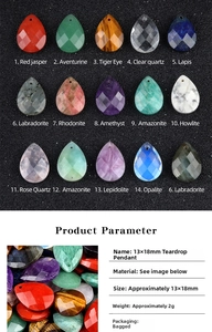 Macro view of 13x18mm faceted teardrop natural gemstone pendants for DIY jewelry