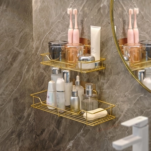Nordic gold wall-mounted bathroom shelves with hollow drainage and metal finish