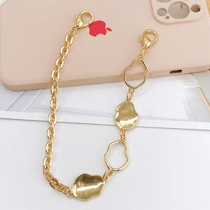 Golden flower handset metal chain charm with heart pendant for mobile phone covers
