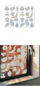 Rainbow suncatcher window stickers with diverse fruit patterns in holographic PVC