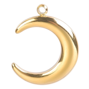 Close-up of a crescent moon pendant in golden titanium steel with high metal luster