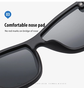 Close-up of matte black polarized sunglasses featuring a comfortable integrated nose pad