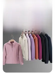 Detail of fleece jacket showing multiple color options with zip pockets and neat tailoring