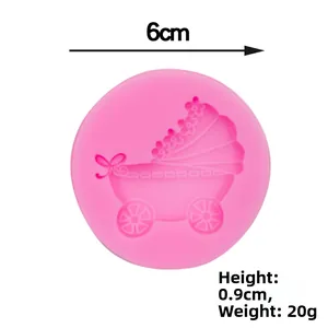 Close-up of pink silicone baby stroller mold for fondant, 6cm diameter and 0.9cm thick