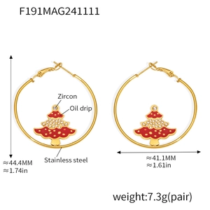 Detailed size specifications for stainless steel Christmas tree hoop earrings with zircons