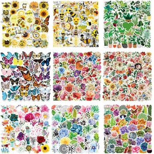 Waterproof Stickers Sunflower Bee Butterfly Succulent Plants For Laptop Skateboard Suitcase PVC Decals Aesthetic Floral DIY
