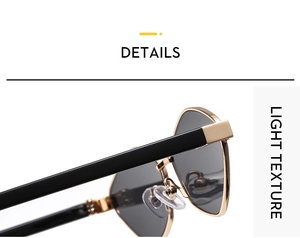 Close-up of golden metal nose pads and durable hinge design on polygon sunglasses