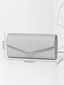 Silver glitter evening clutch bag with exact dimensions 20.5 x 10 x 5.5 cm