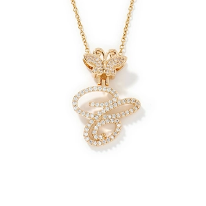 Gold-plated butterfly and zircon letter J double pendant necklace for men and women