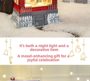 Detailed view of a Christmas micro-landscape night light with snowman and festive decor