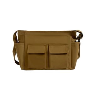 Khaki canvas messenger bag with large capacity and multi-pocket functional design
