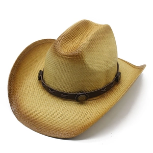 Chapeau De Cowboy En Paille Vintage Large Bord Protection Solaire Extérieur Voyage Été Avec Bande En Similicuir