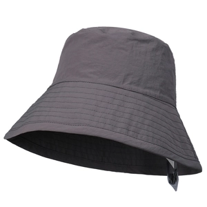 Dark grey wide-brim sun hat for women featuring durable nylon fabric and parallel stitching