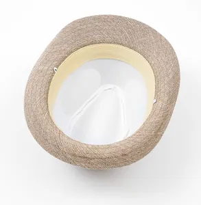 Detail showing the inner structure, sweatband and breathable lining of the straw fedora hat