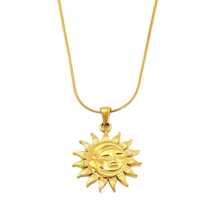 Vintage gold stainless steel sun and moon face pendant necklace with snake chain