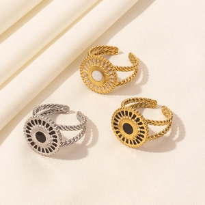 304 Stainless Steel Open Ring Retro Sunburst Design Enamel Drip Oil Adjustable Twisted Band Bohemian Jewelry For Women