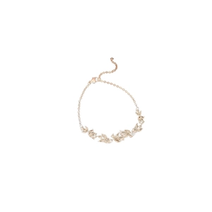 Elegant rose gold flower bracelet with sparkling zircon leaf clusters on a white background