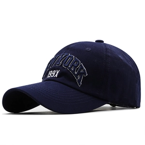 Classic navy blue cotton baseball cap with white New York 199X embroidery detail