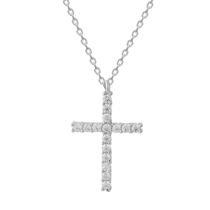 Elegant S925 sterling silver cross pendant necklace with sparkling cubic zirconia stones