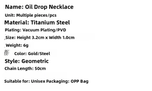 Detailed size specifications for the vintage geometric oil-drop pendant necklace