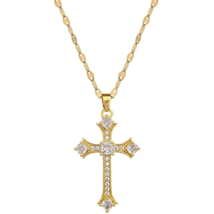 Elegant gold titanium cross necklace with sparkling cubic zirconia pavé and lobster clasp
