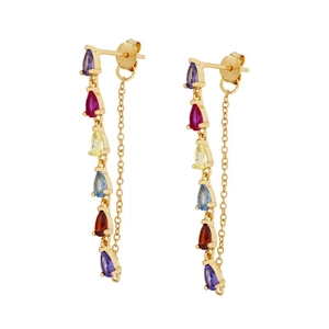 Colorful Zirconia Long Tassel Drop Earrings With 925 Sterling Silver Earring Post Copper Vintage Ethnic Jewelry For Women