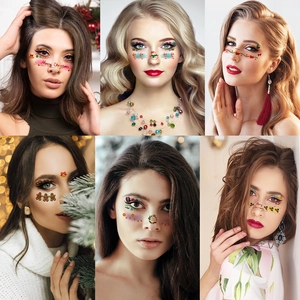 Cute Christmas face tattoo stickers featuring snowman and tree patterns for women
