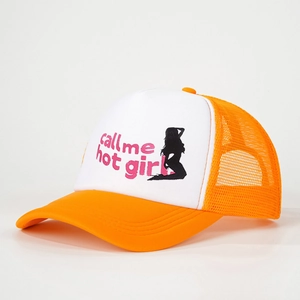 Verstellbare Mesh Trucker Cap in Orange und Weiß mit Call Me Hot Girl Logo Aufdruck