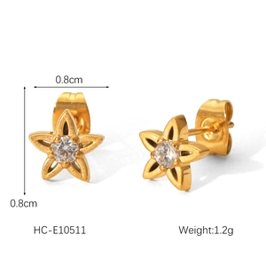 Detailed view of 1.2g gold star stud earrings with zirconia and hollow design