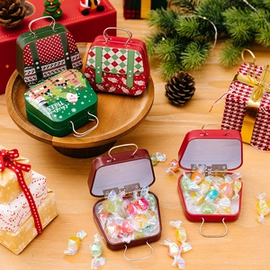 Christmas tinplate mini suitcase candy gift boxes with Santa patterns and treats