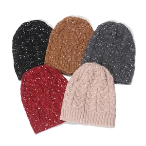 Cable Knit Beanie Hat For Men Women Thick Warm Acrylic Winter Cap With Mixed Color Snowflake Pattern