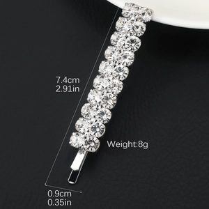 Sparkling rhinestone hair clip in silver metal with size dimensions and weight info