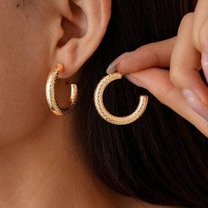 C Shaped Hoop Earrings With 925 Sterling Silver Earring Post Textured Geometric Minimalist Fashion Jewelry For Women