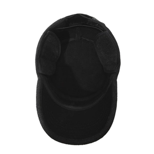 Schwarze Herren-Wollmütze mit flacher Krone und Ohrenklappen für optimalen Kälteschutz