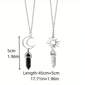 Vintage sun and moon hexagonal crystal column pendant necklaces for couples and friends