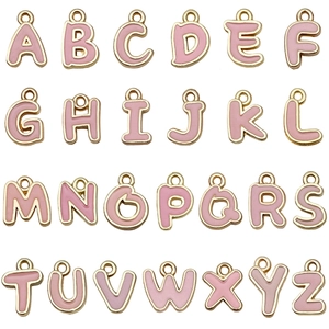 Set di 26 ciondoli con lettere A-Z in smalto rosa e lega dorata per gioielli fai da te