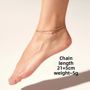 Double-layer gold anklet with shell pearl, 21+5cm chain length and 5g lightweight design