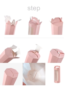 Step-by-step assembly guide for pink octagonal gift box with handle and clear window