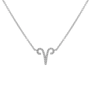 Close-up of silver Aries zodiac necklace with sparkling micro-pave cubic zirconia crystals