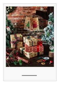 Detailed set of Christmas kraft paper gift bags and ribbons with festive holiday patterns