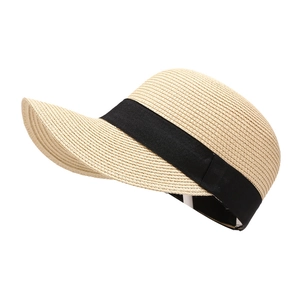 Cappello da sole in paglia stile equestre beige con nastro nero da donna