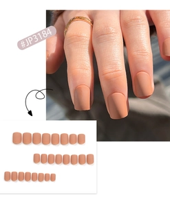 Macro shot of matte dark nude orange press on nails with 24 pieces display in set JP3184
