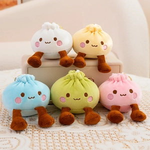 Cute Cartoon Bun Plush Keychain Soft Stuffed Dumpling Toy Pendant With Metal Ring Bag Charm Gift For Kids