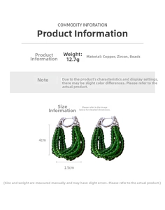 Tableau des tailles pour boucles d'oreilles vertes de 12,7g et dimensions 4x1,5cm