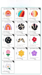 Detailed size specifications for assorted flower towel embroidery patches with 3D textures