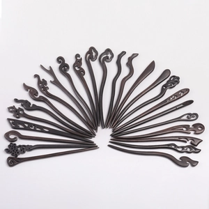 Set of 18 handcrafted ebony wood hairpins with traditional Chinese carvings for Hanfu