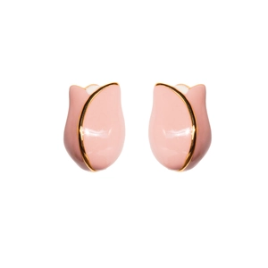 Elegant pink enamel tulip stud earrings with gold metal trim and French floral design