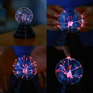 3-inch plasma ball lamp with violet arcs and touch sensitivity on a black base