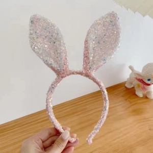 Pink sequin bunny ear headband with sparkling finish for cute party animal costume